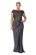 Metallic Lace and Draped Jersey Gown in Duchess Grey