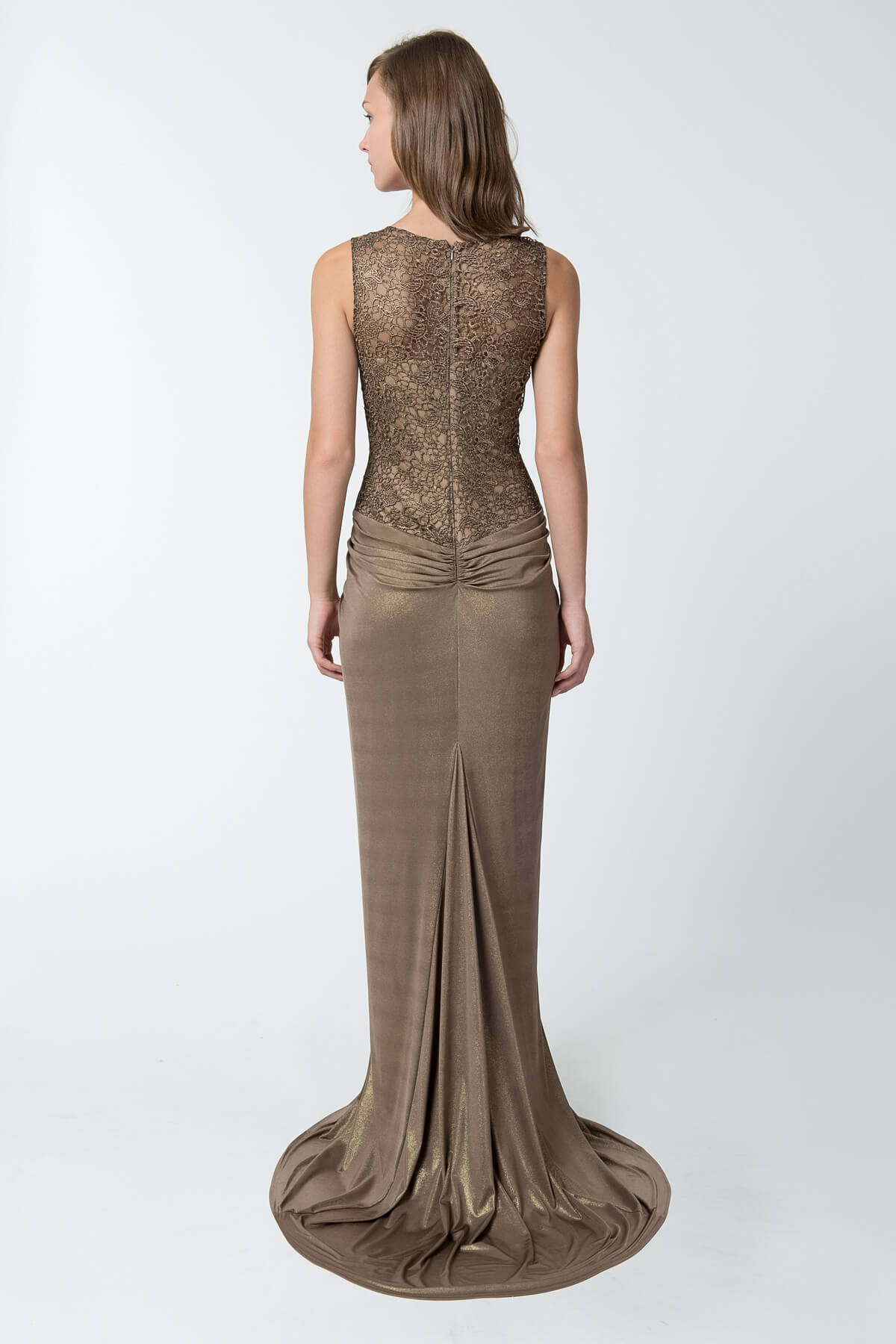 Metallic Draped Gown in Antique Gold