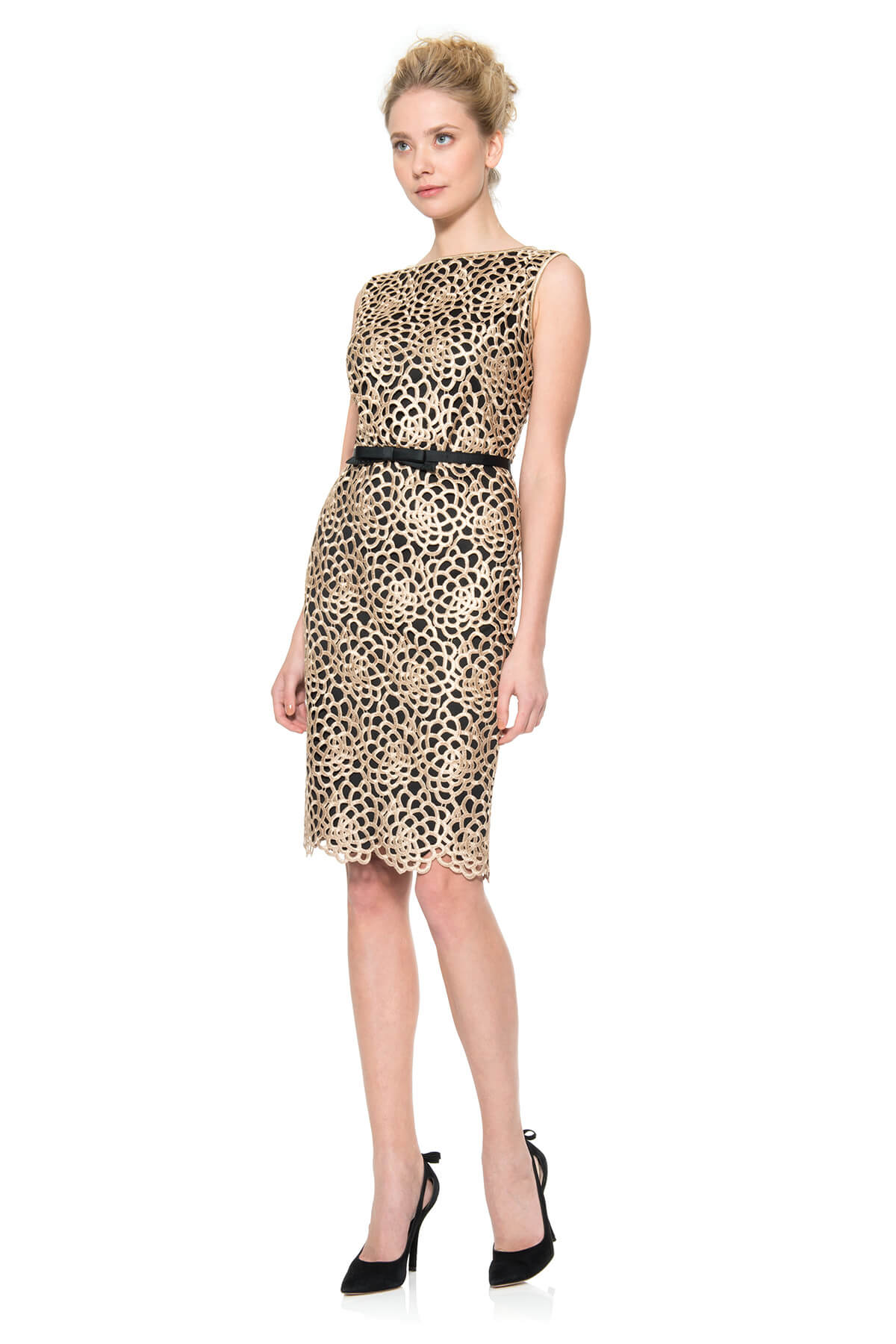 Guipure Lace Dress in Taupe / Black