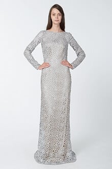 Blouson Back Lace Long Sleeve Gown in Duchess Grey