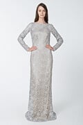 Blouson Back Lace Long Sleeve Gown in Duchess Grey