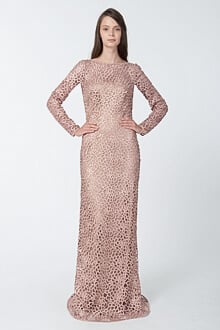 Blouson Back Lace Long Sleeve Gown in Mauve