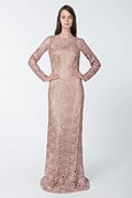 Blouson Back Lace Long Sleeve Gown in Mauve