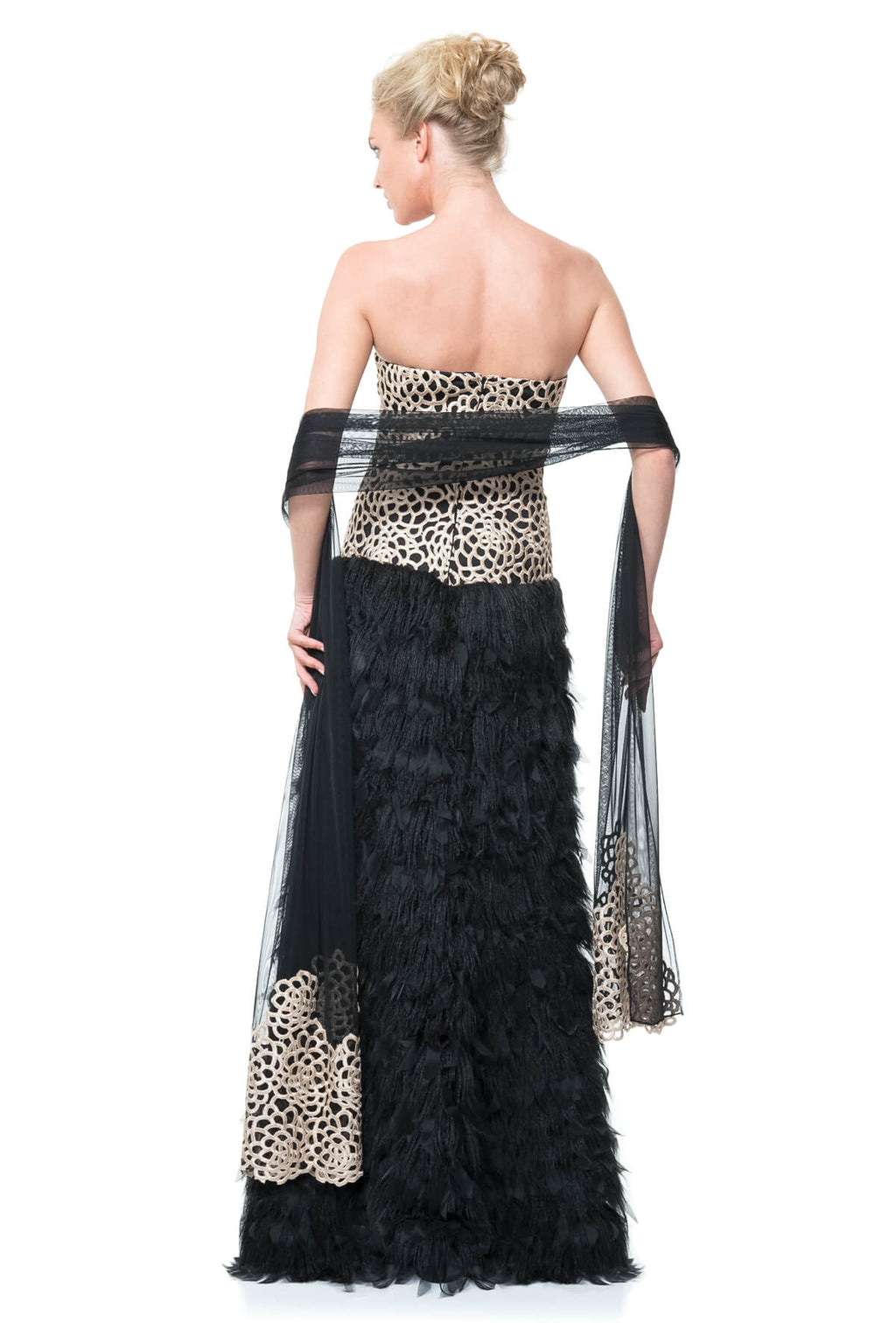 Guipure Lace Bodice Strapless Gown