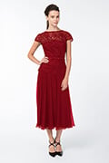 Guipure Lace and Chiffon Dress in Carmine