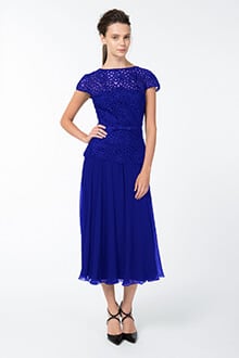 Guipure Lace and Chiffon Dress in Sapphire