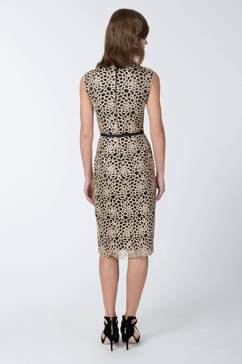 Guipure Lace Dress in Taupe / Black
