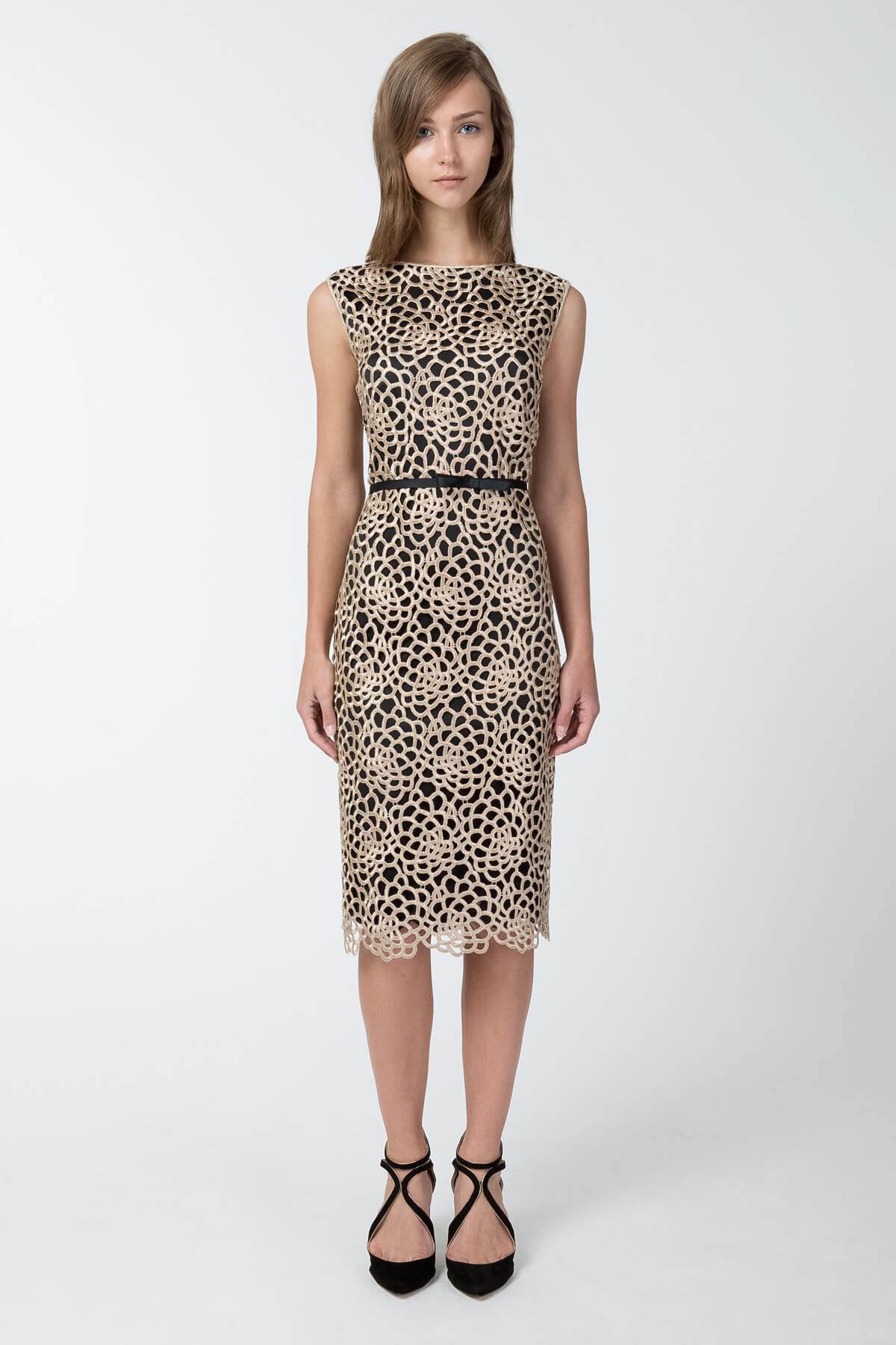 Guipure Lace Dress in Taupe / Black