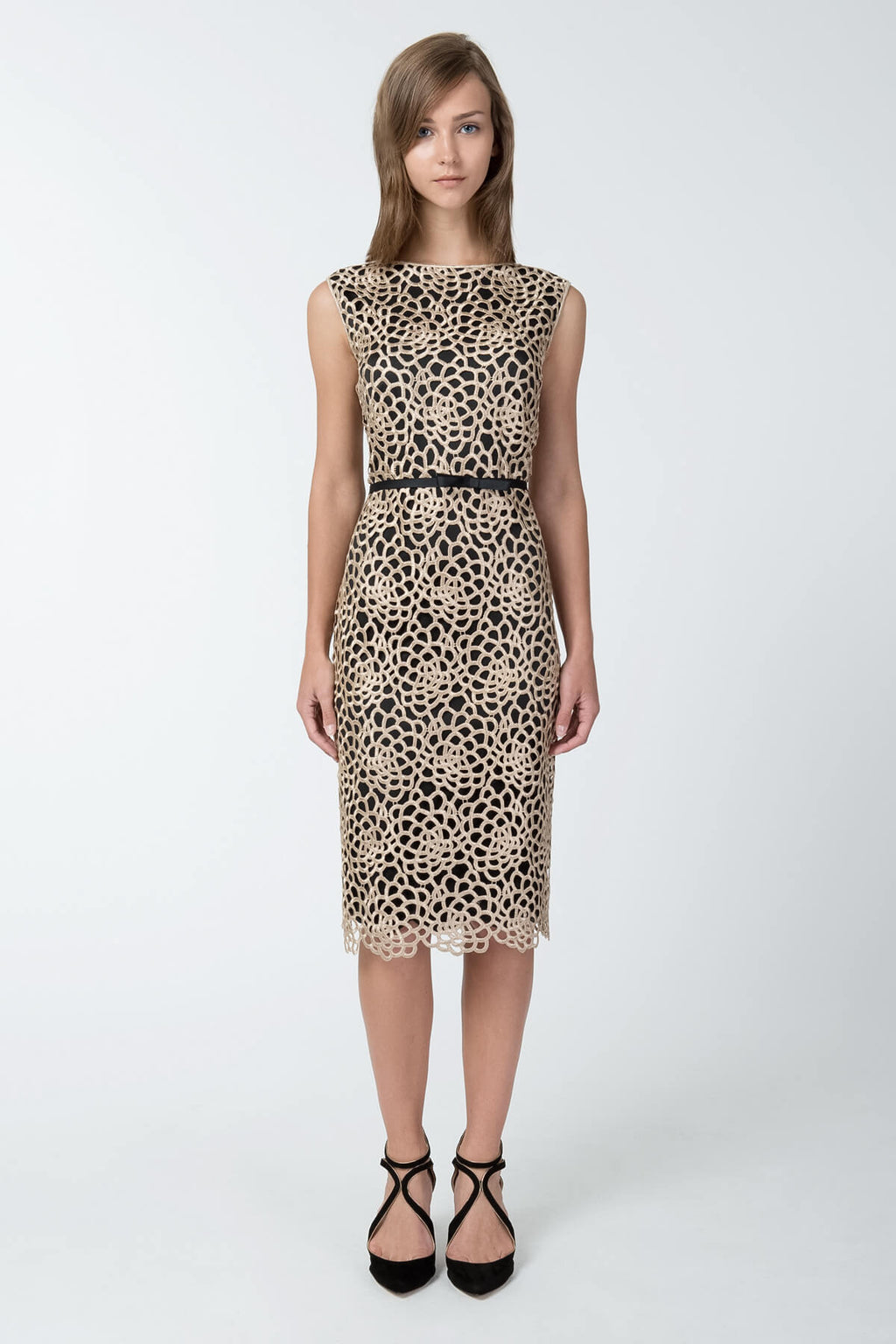 Guipure Lace Dress in Taupe / Black