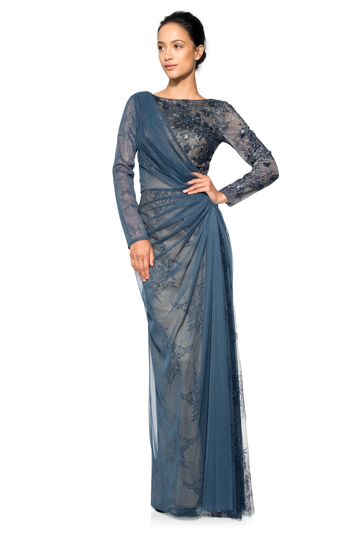 Tulle Over Lace Gown