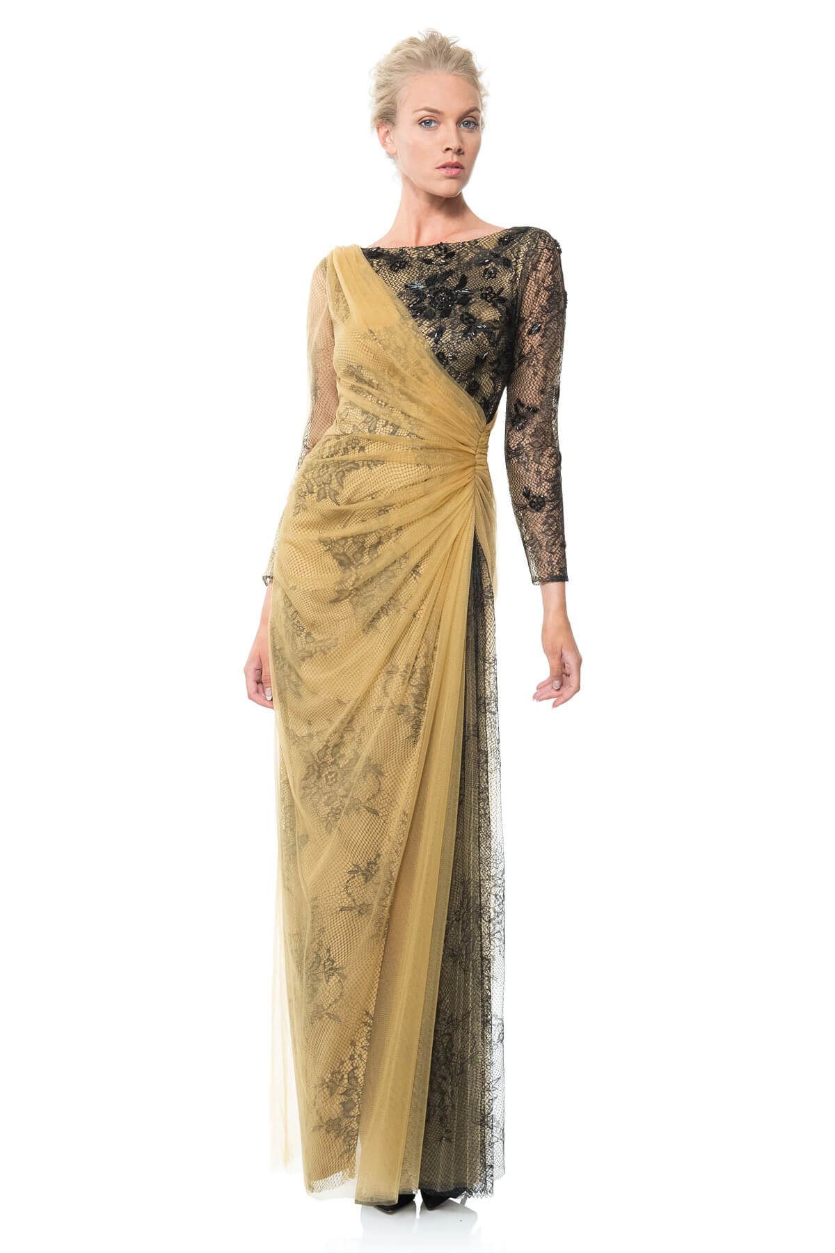 Tulle Over Lace Gown