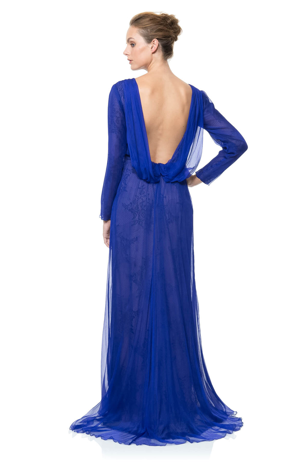 Chiffon Draped Open Back Gown