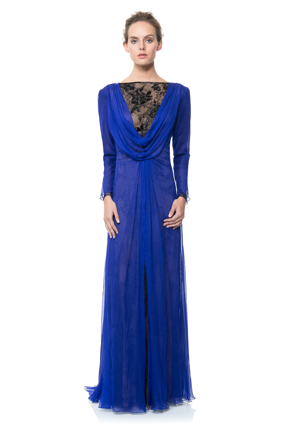Chiffon Draped Open Back Gown