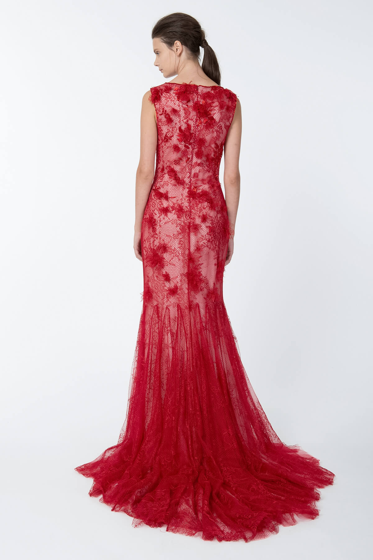Floral Embellished Lace and Tulle Gown