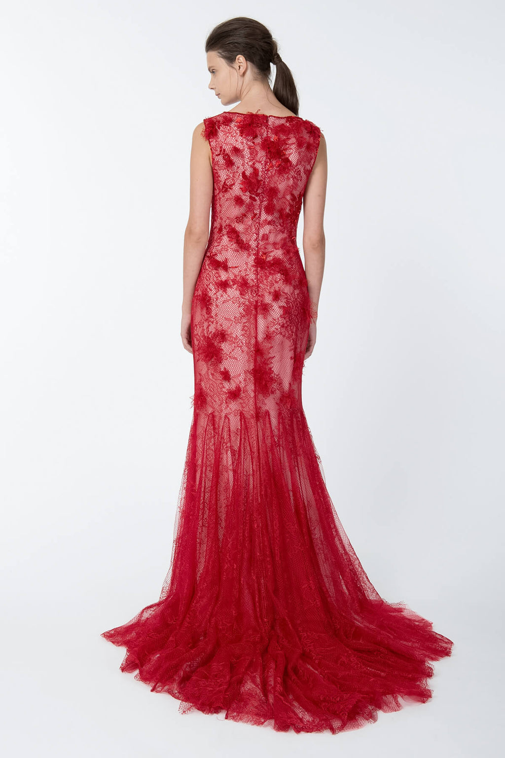 Floral Embellished Lace and Tulle Gown