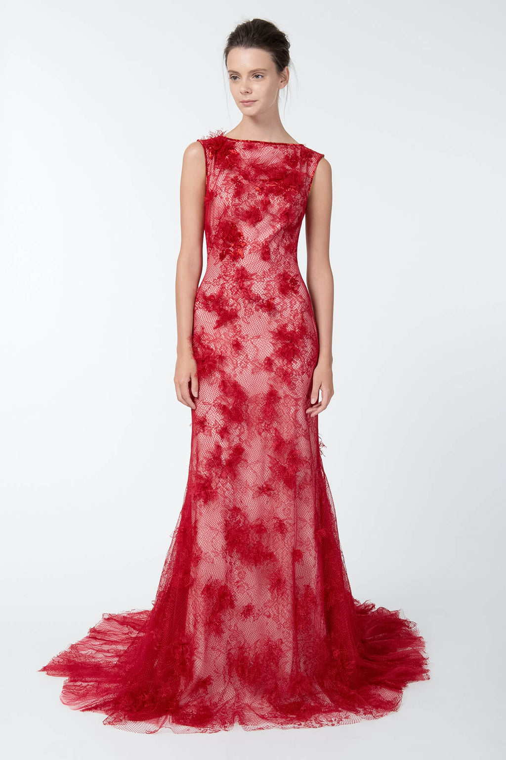 Floral Embellished Lace and Tulle Gown