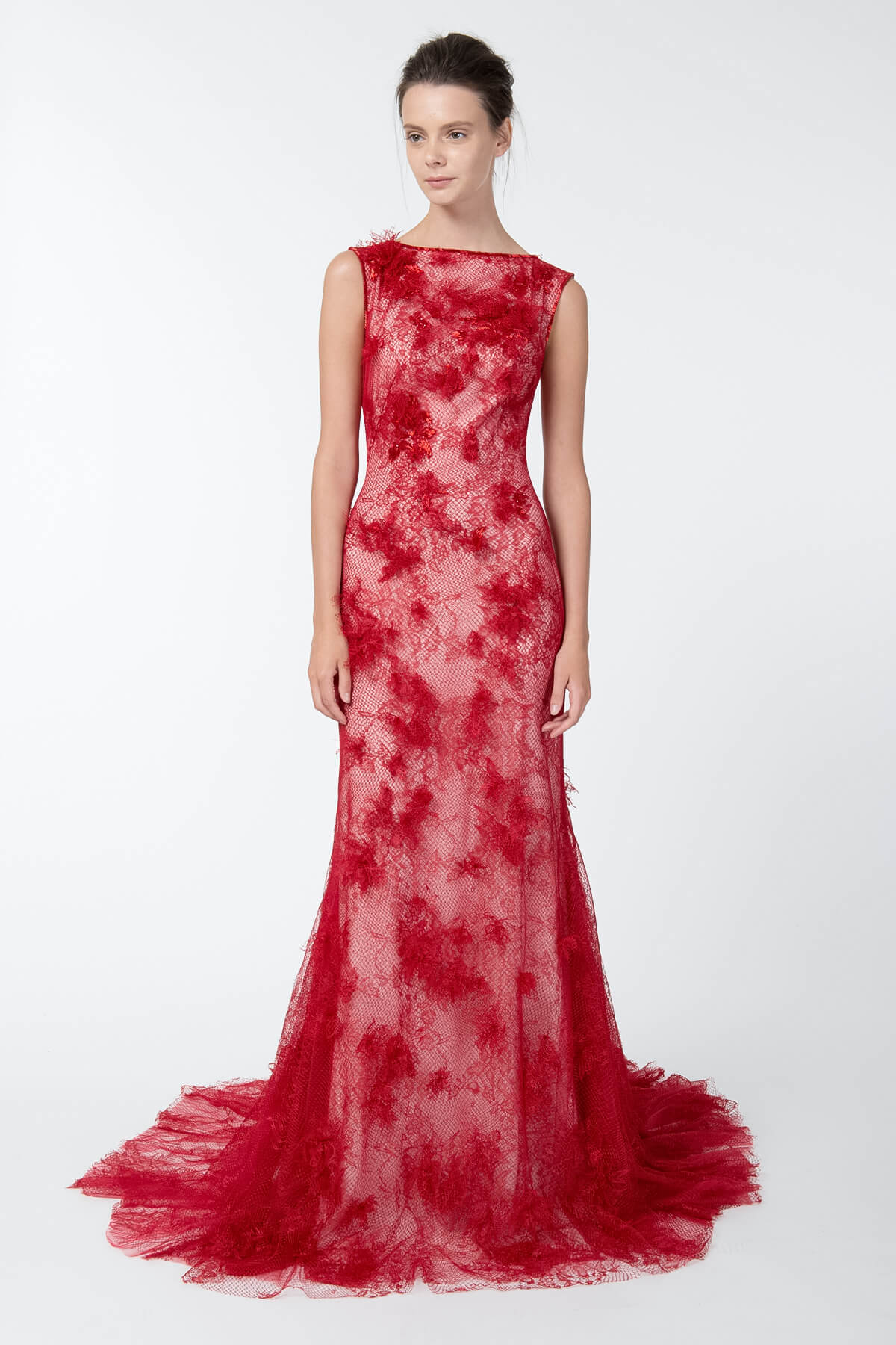 Floral Embellished Lace and Tulle Gown