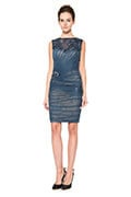 Tulle and Lace Ruched Dress in Dusty Navy