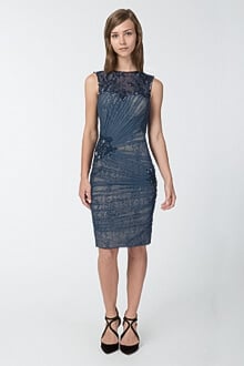 Tulle and Lace Ruched Dress in Dusty Navy