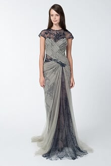 Lace and Draped Tulle Gown in Duchess Grey / Dusty Navy