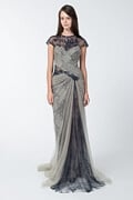 Lace and Draped Tulle Gown in Duchess Grey / Dusty Navy
