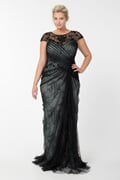 Lace and Draped Tulle Gown in Black / Marble