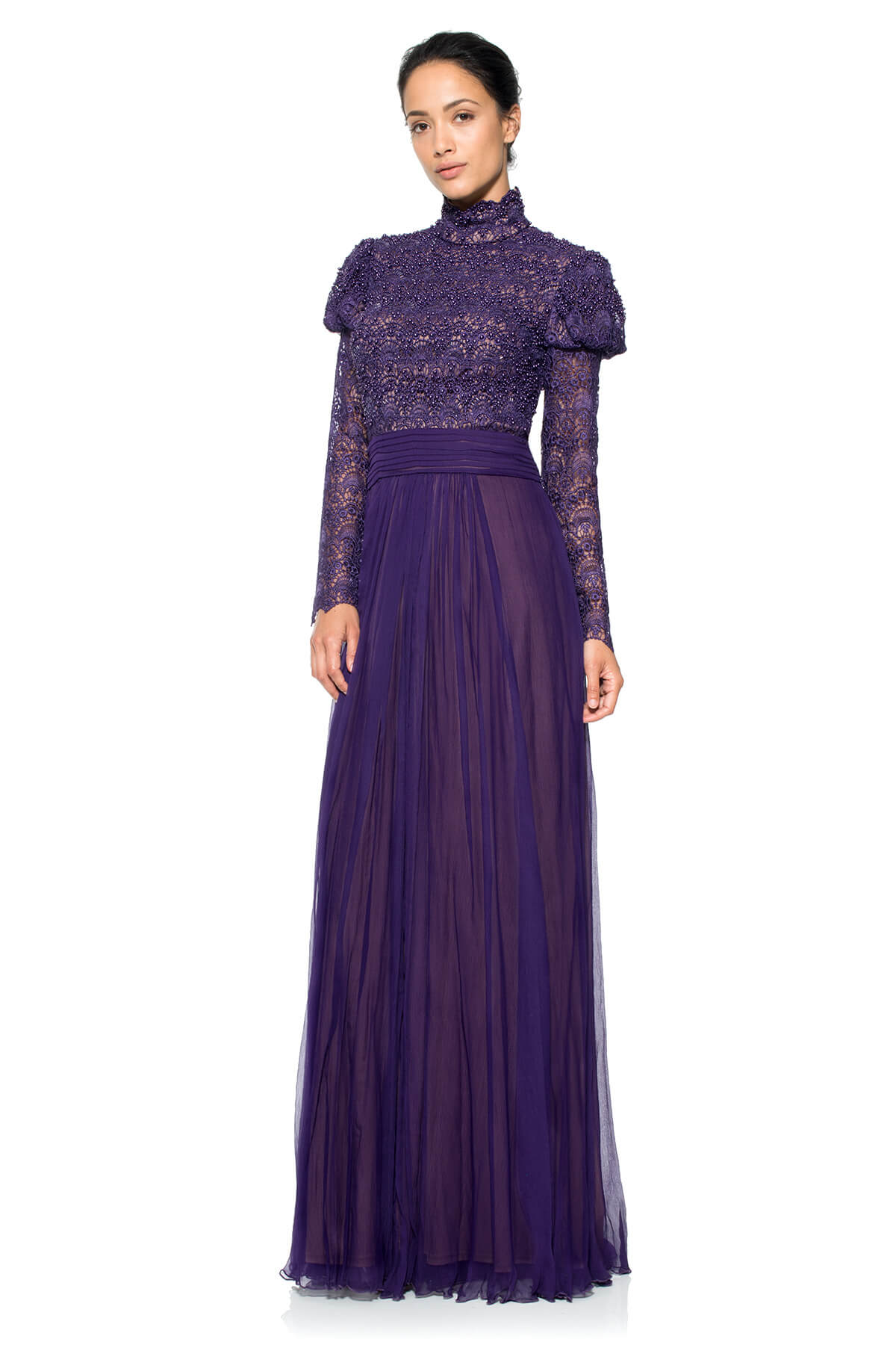Pearl Encrusted Lace and Chiffon Gown