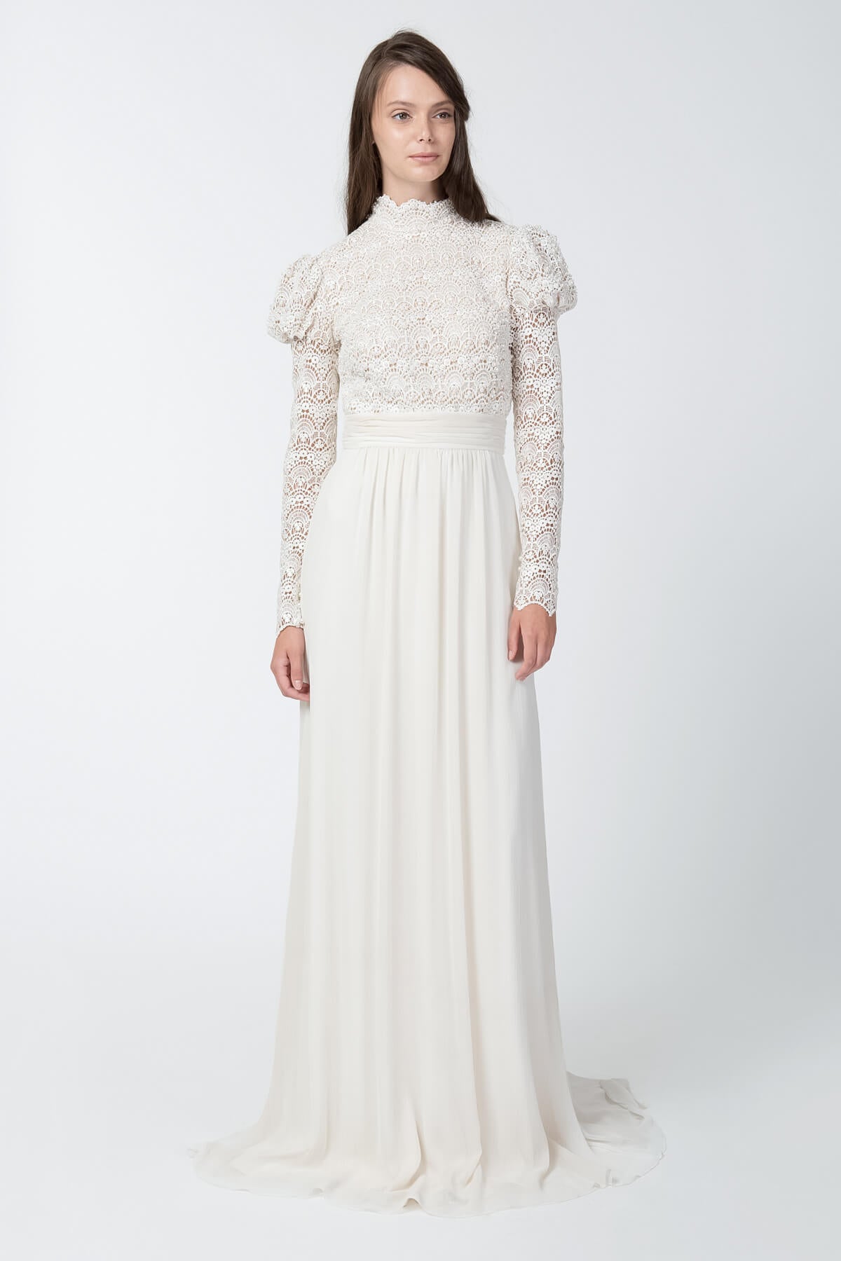 Pearl Encrusted Lace and Chiffon Gown