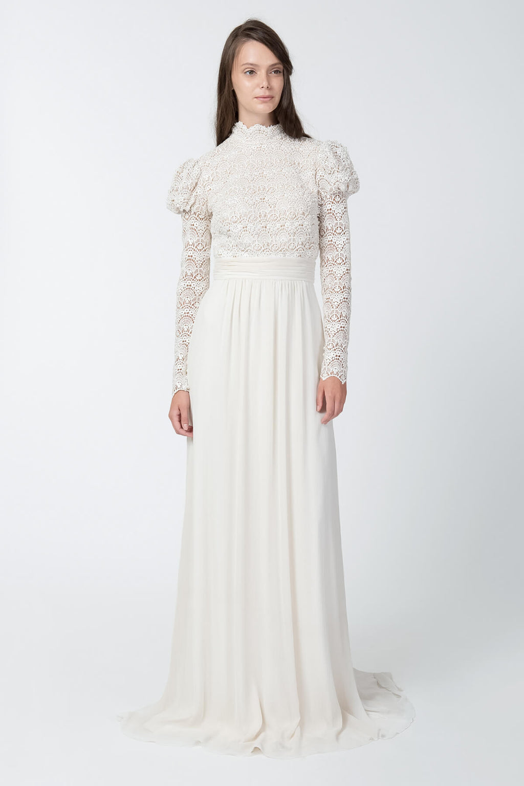 Pearl Encrusted Lace and Chiffon Gown