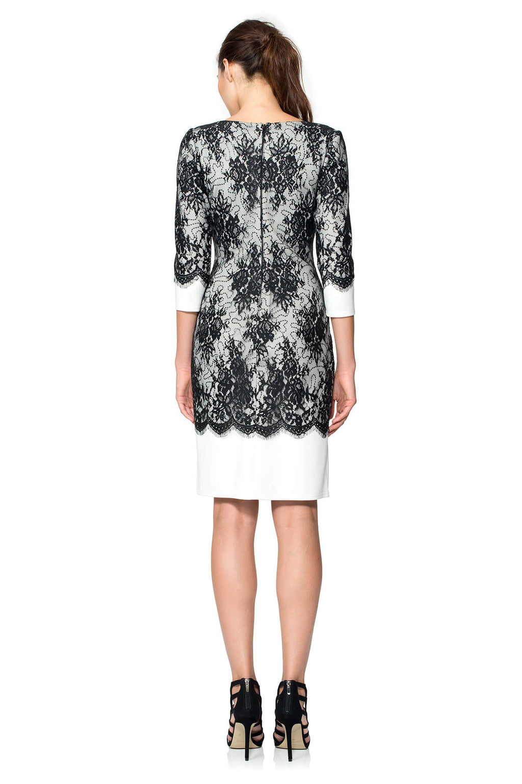 Neoprene Bateau Dress with Lace Overlay