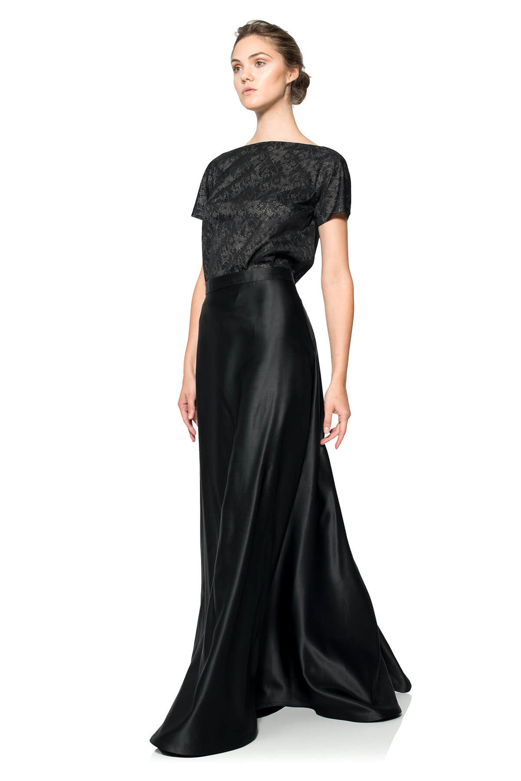 Satin A-Line Skirt in Black