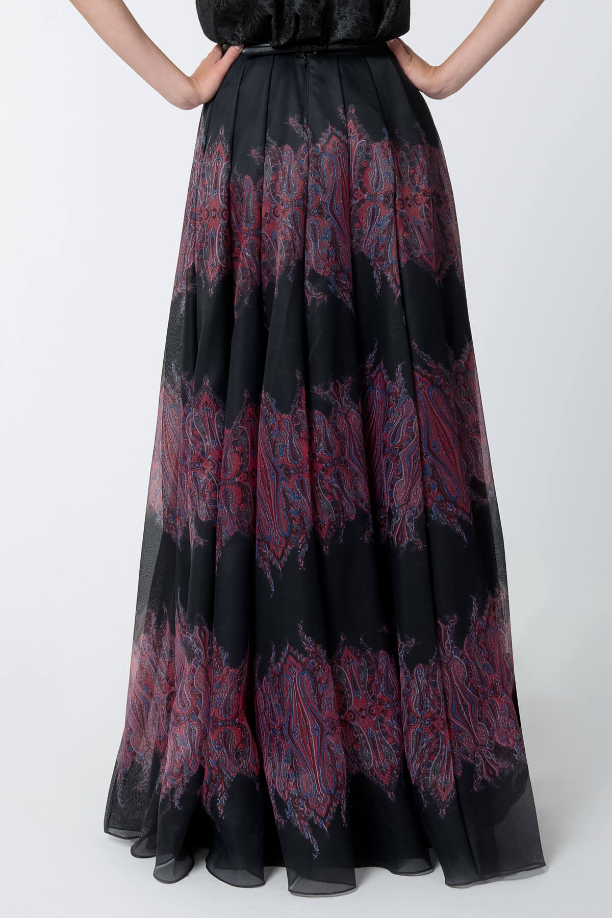 Printed Gazar Full Skirt in Deep Amber