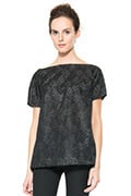 Bonded Lace and Chiffon Short Sleeve Top in Black