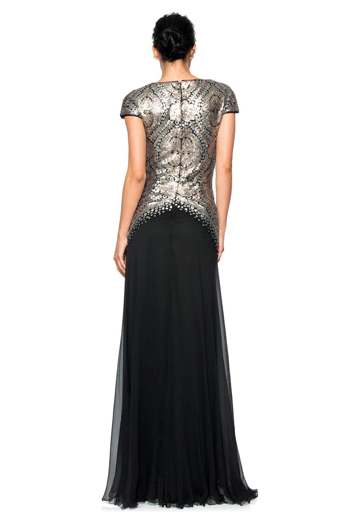 Paillette Embroidered Lace and Chiffon Skirt Gown