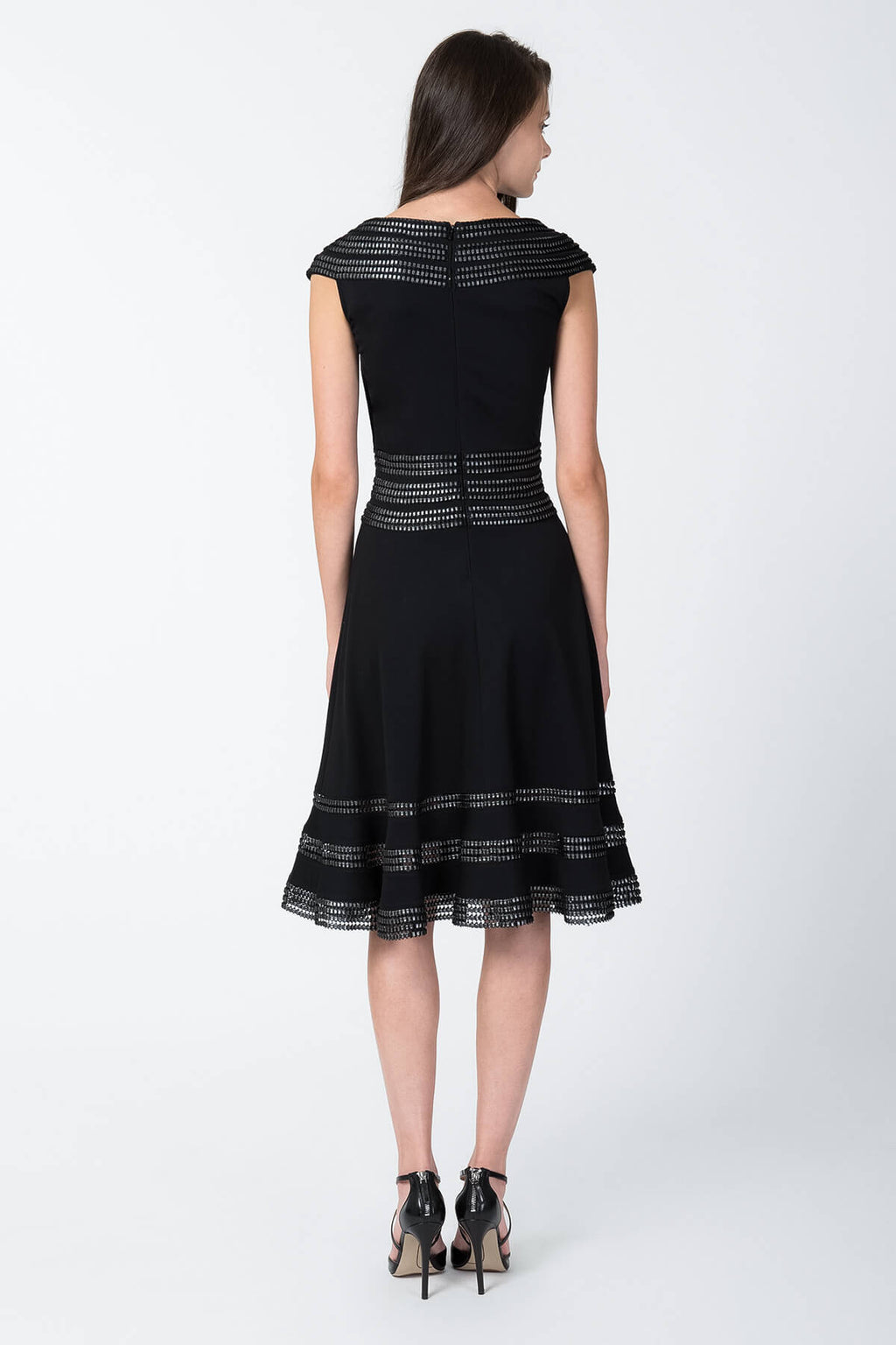 Foil Print Banded Basketweave Dress in Black / Silver