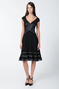 Foil Print Banded Basketweave Dress in Black / Silver
