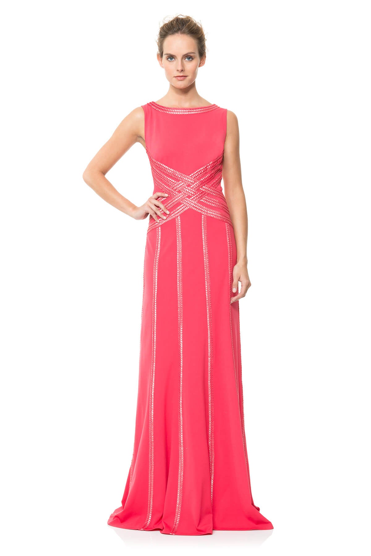 Foil Print Banded Basketweave Gown