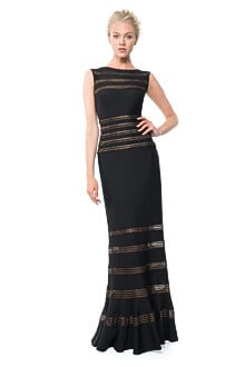 Foil Print Banded Boatneck Gown in Black / Copper
