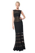 Foil Print Banded Boatneck Gown in Black / Copper