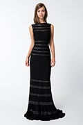 Foil Print Banded Boatneck Gown in Black / Silver
