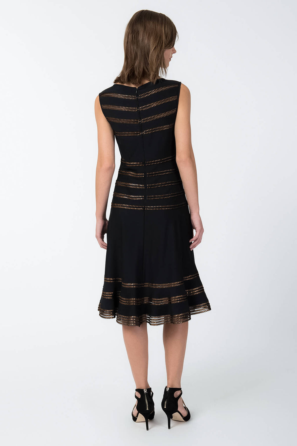 Foil Print Banded Boatneck Dress in Black / Copper