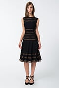 Foil Print Banded Boatneck Dress in Black / Copper