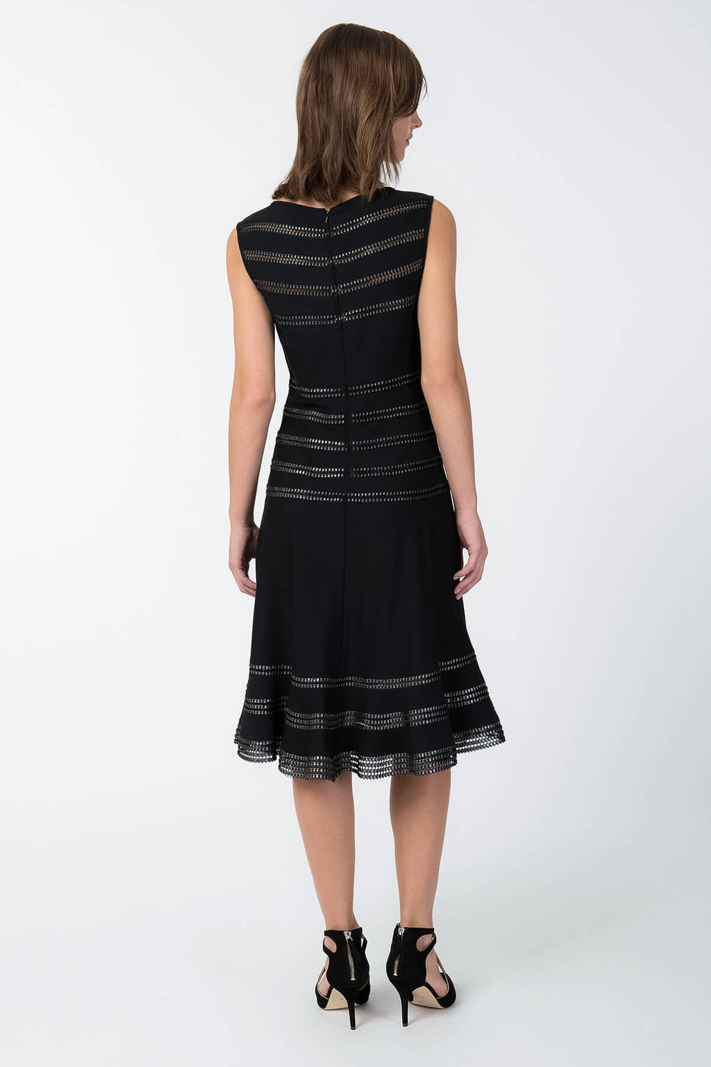 Foil Print Banded Boatneck Dress in Black / Silver