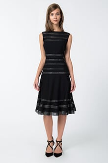 Foil Print Banded Boatneck Dress in Black / Silver