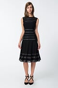 Foil Print Banded Boatneck Dress in Black / Silver