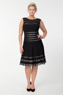 Foil Print Banded Boatneck Dress in Black / Silver