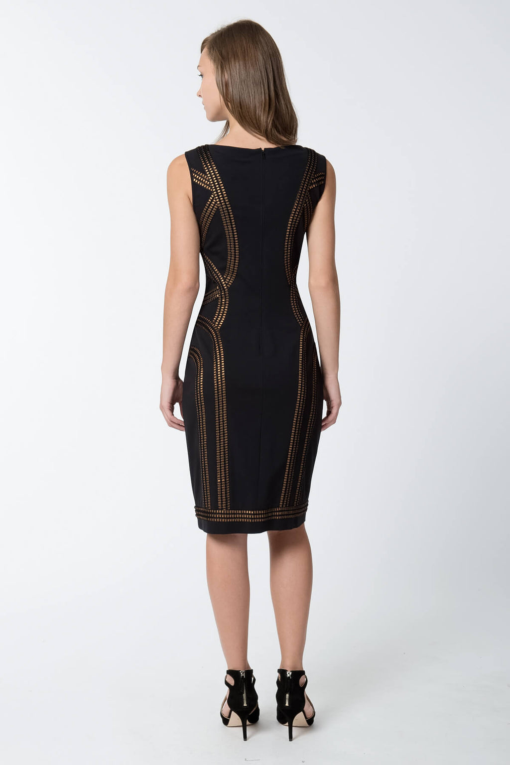 Foil Print Banded Boatneck Dress in Black / Copper
