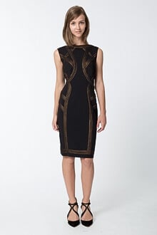 Foil Print Banded Boatneck Dress in Black / Copper
