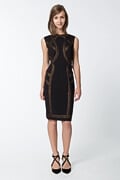 Foil Print Banded Boatneck Dress in Black / Copper