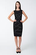 Foil Print Asymmetric Banded Dress in Black / Silver